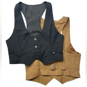 Pack of 2 Casual V-Neck Button-Up Vests With Back Buckle